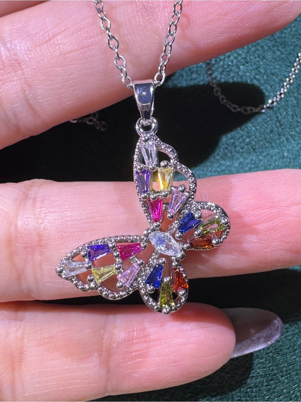 Multicolor CZ Butterfly Necklace Adjustable Length